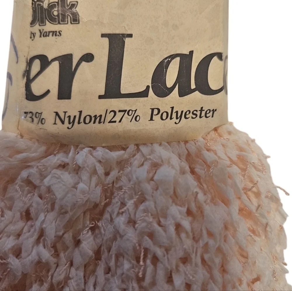 Hand Crafted Crochet pom pom beanie pink Paper Lace 73% Nylon 27% polyester soft